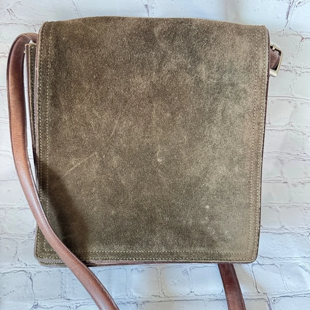Rare Vintage Coach Olive Suede Leather Crossbody Bag - Picture 10 of 15